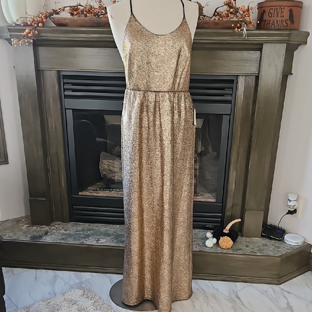 Forever 21 Gold Glitter Maxi Dress